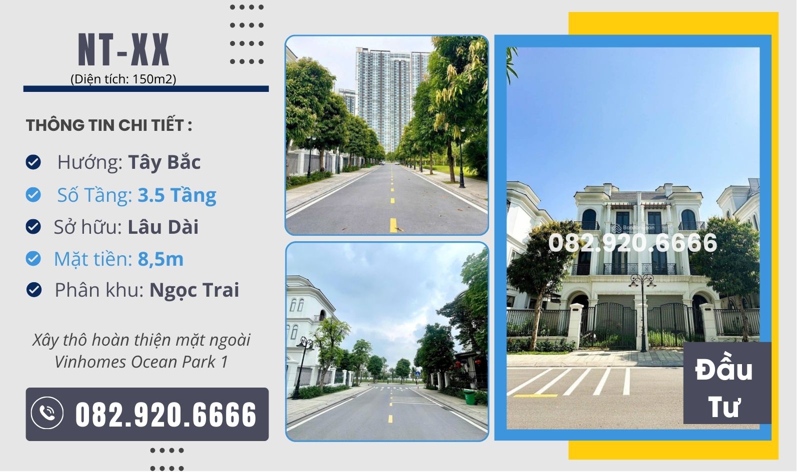 [Bán] Biệt thự Song lập Ngọc Trai 150m2 trục đường thông Ocean Park 1